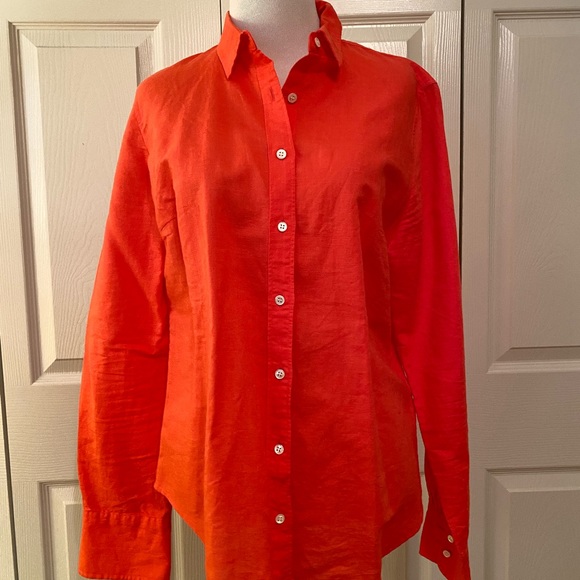 J. Crew Tops - J. Crew orange cotton/linen Perfect shirt size 10